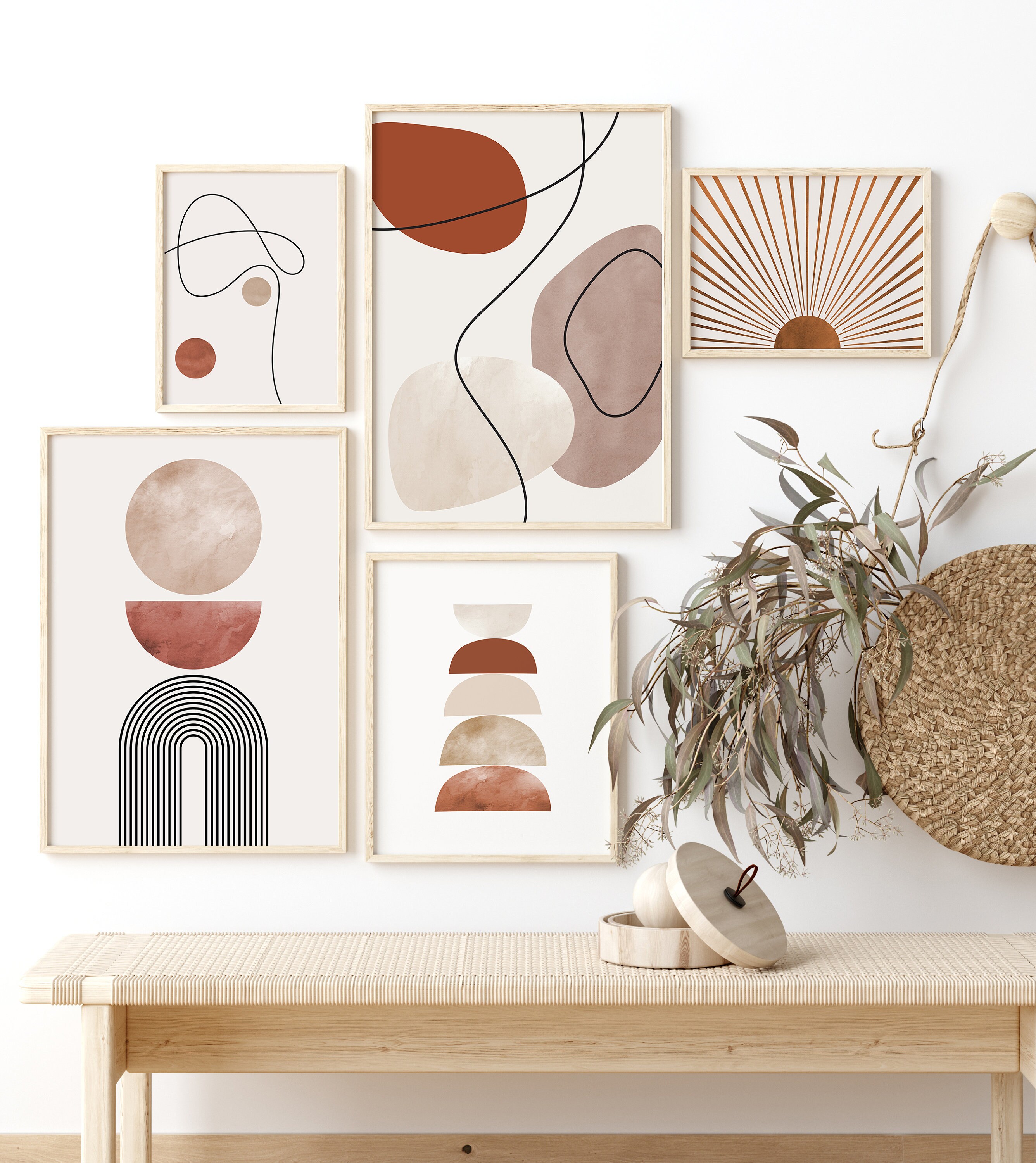 Mid Century Modern Terracotta Art Prints: Geometric Gallery Wall Set ...