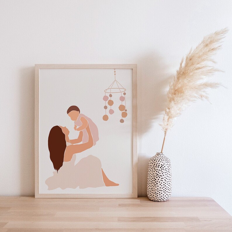 Mothers Day Gift Mother and Daughter Art Mom and Baby Print | Etsy