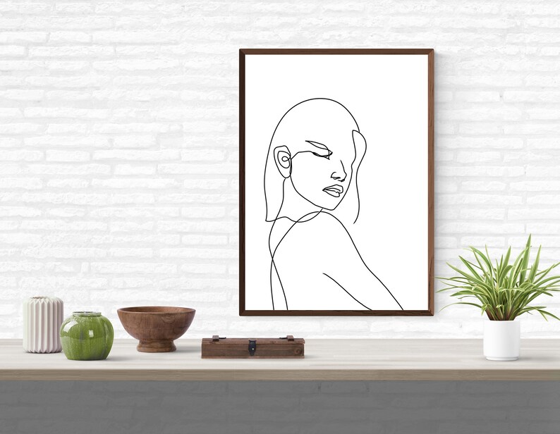 Line Art Woman Printable Wall Decor Line Art Face Boho Wall Etsy