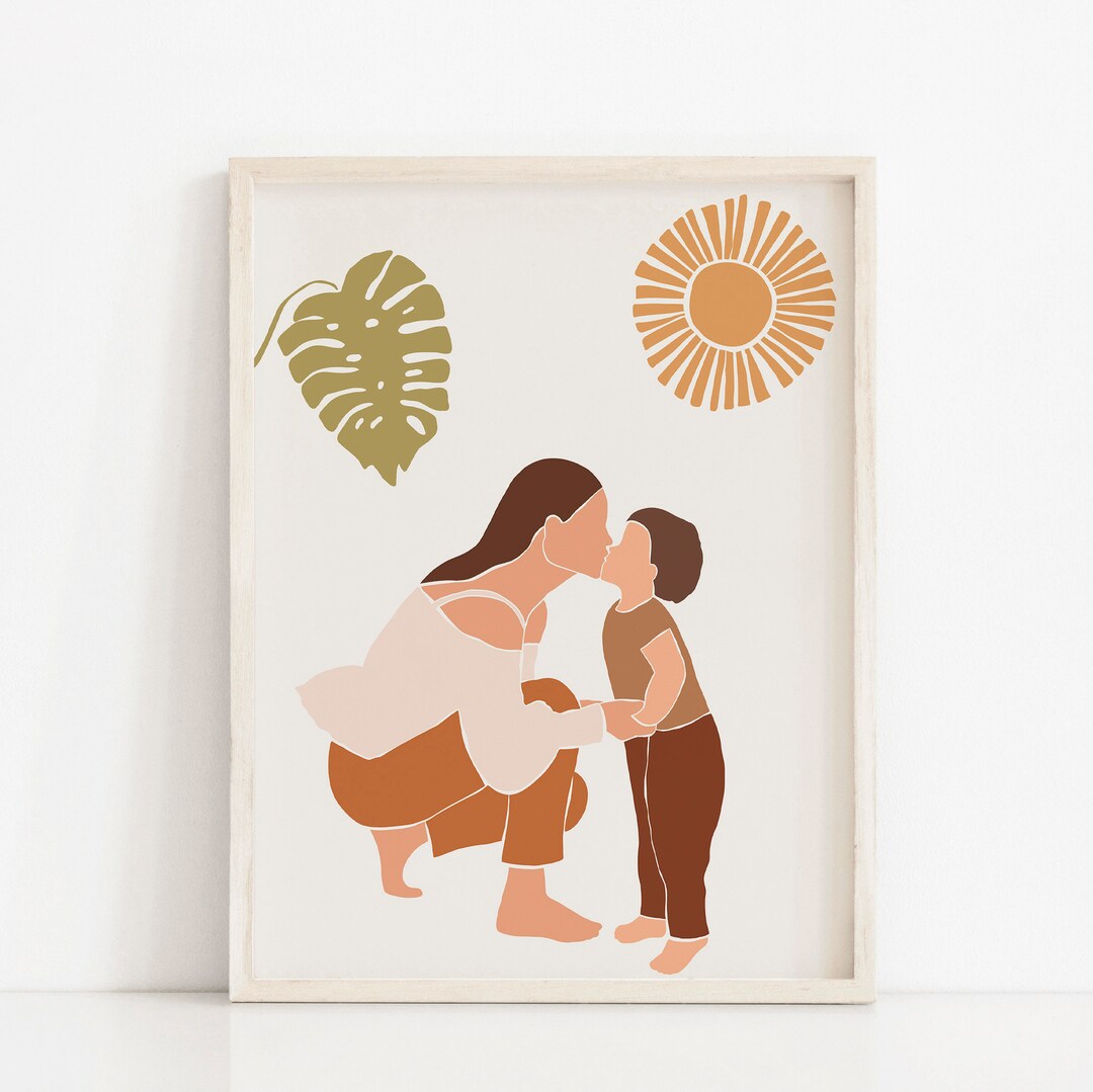 Mothers Day Gift, Mother and Son Art, Mom and Baby Print, Mom and Kid ...