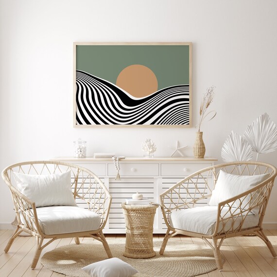 Mid Century Modern Sunset Landscape Art Print (digital Download