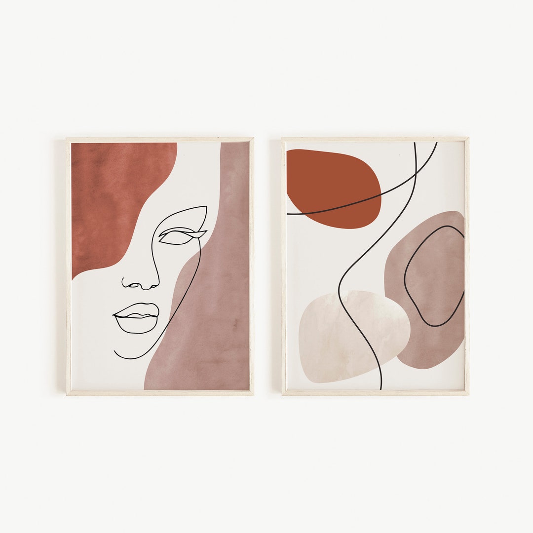 Line Art Woman Printable Wall Decor Set of 2 Prints, Line Art Face ...