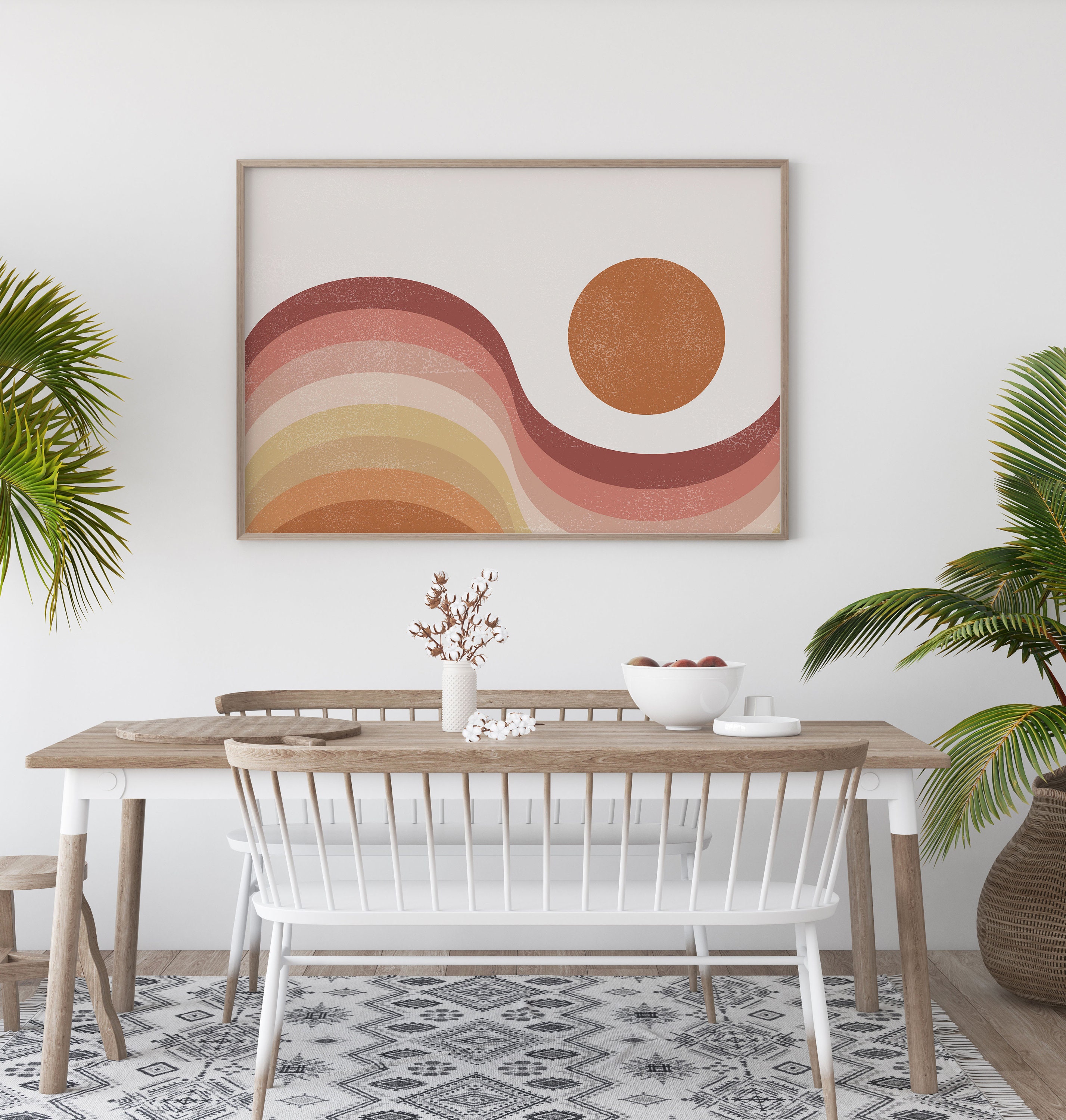 Retro Sunset Print Boho Sunrise Wall Decor Vintage 70s Etsy