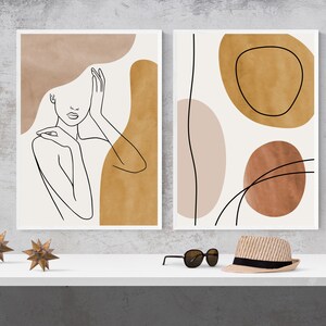 Line Art Woman Printable Wall Decor Set of 2 Prints, Line Art Face ...