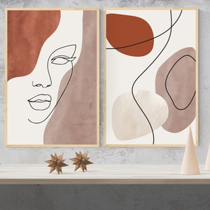 Line Art Woman Printable Wall Decor Set of 2 Prints, Line Art Face ...