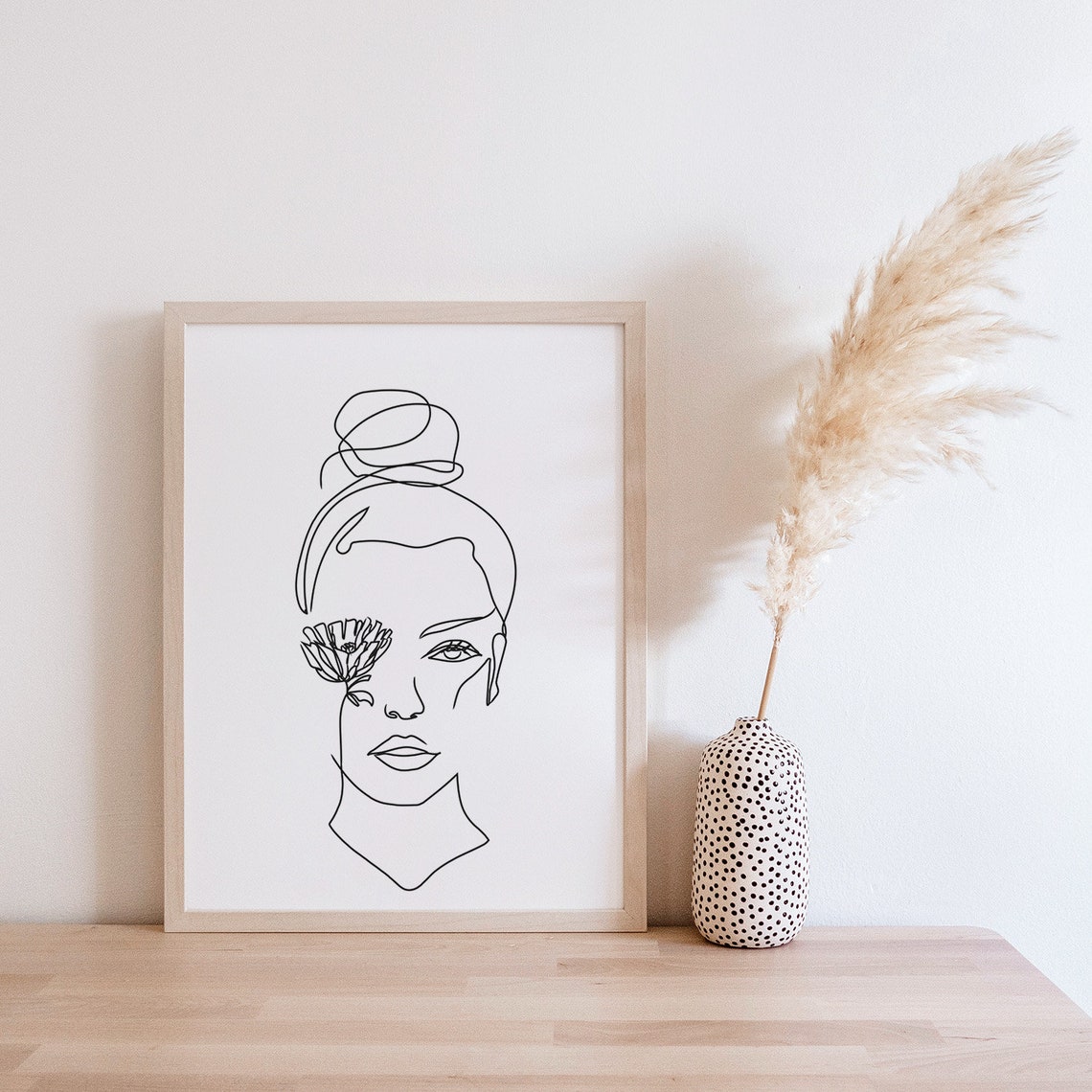 Line Art Woman Flower Eye Printable Wall Decor Minimalist Etsy