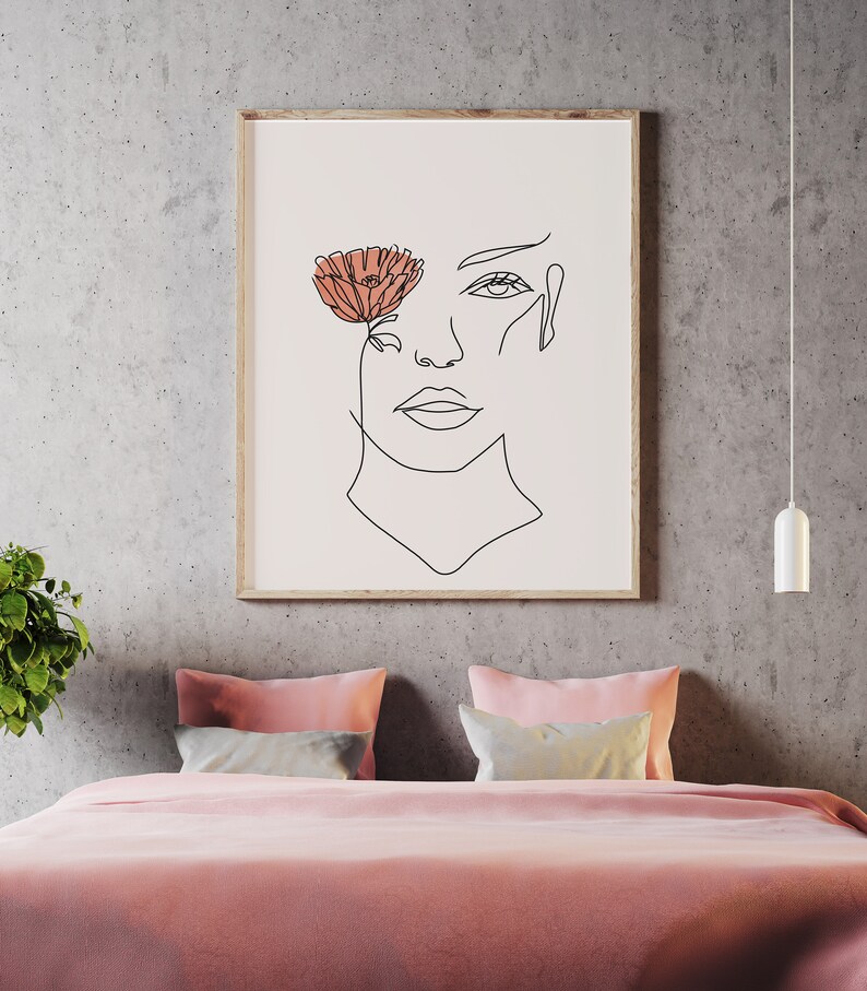 Female Face Line Art Print: Flower Eye Boho Decor (digital Download) - Etsy