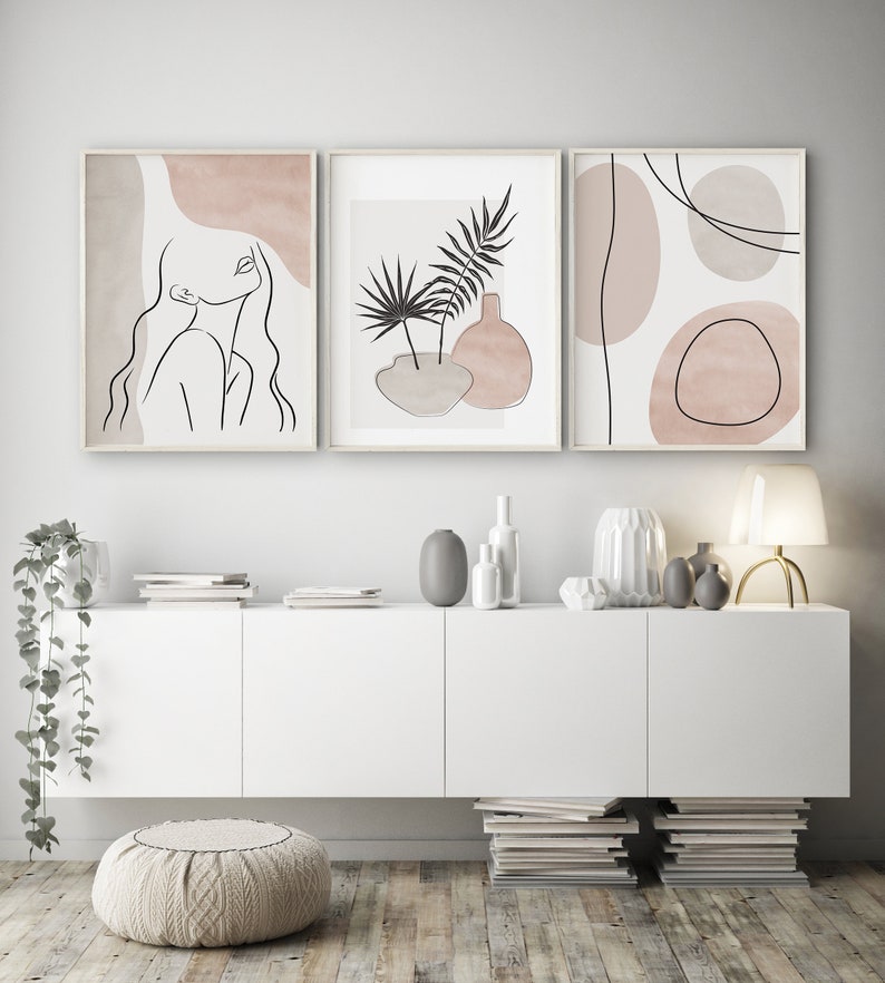 Line Art Mid Century Modern Gallery Wall Set of 3 Woman Line Etsy