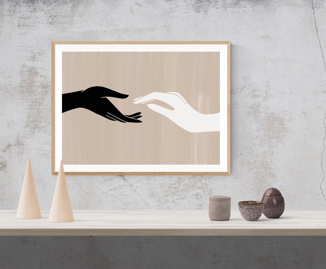 Reaching Hands Black & White Couple Printable Art Interracial - Etsy