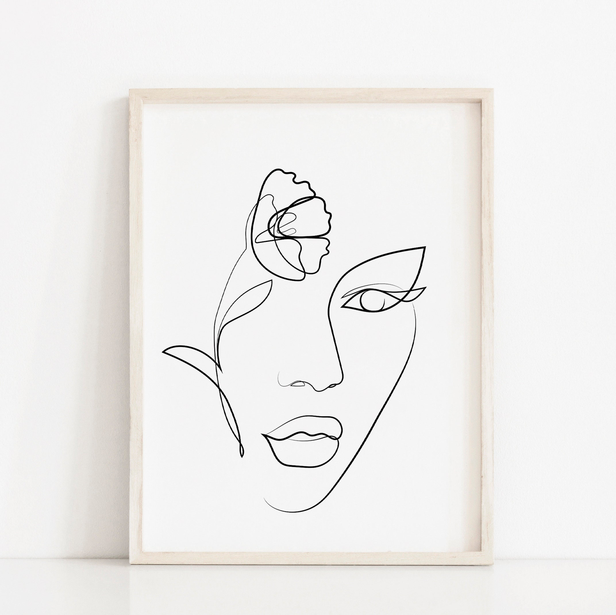 Line Art Woman With Flower Printable Wall Decor Minimalist | Etsy