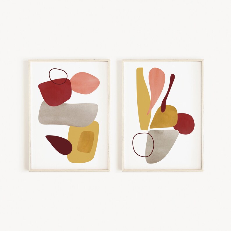 Mid Century Modern Art Set of 2 Abstract Printable Wall Art Etsy