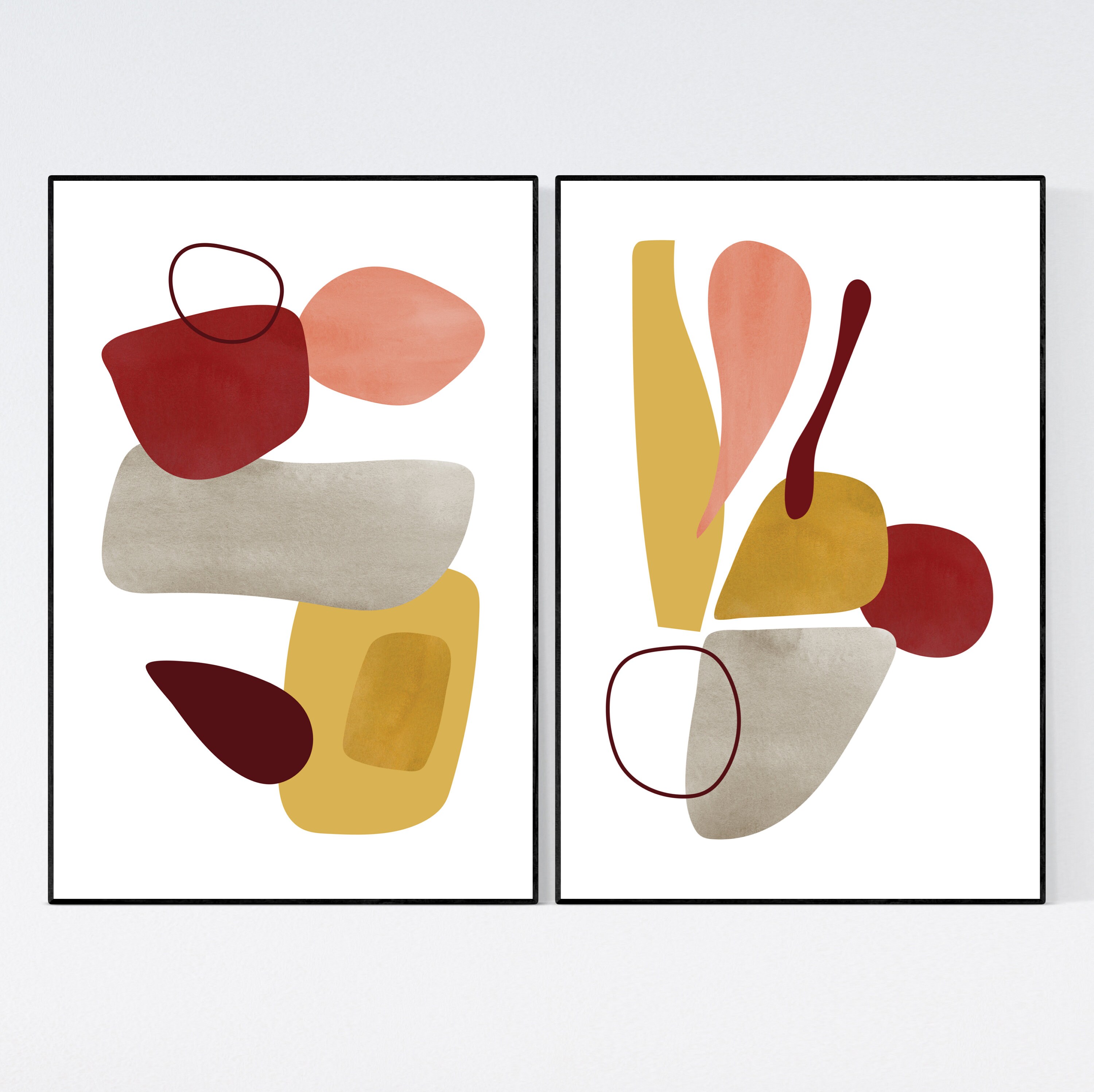 Mid Century Modern Art Set of 2 Abstract Printable Wall Art Etsy