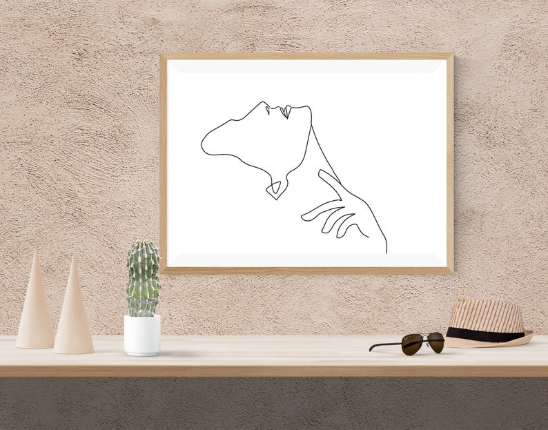 Line Art Woman Printable Wall Decor Line Art Face Boho Wall Etsy
