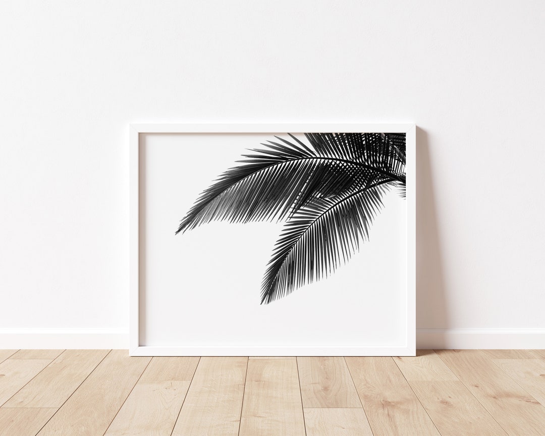 Tropical Leaves Printable Art, Palm Leaf Art Print, Botanical Black and ...