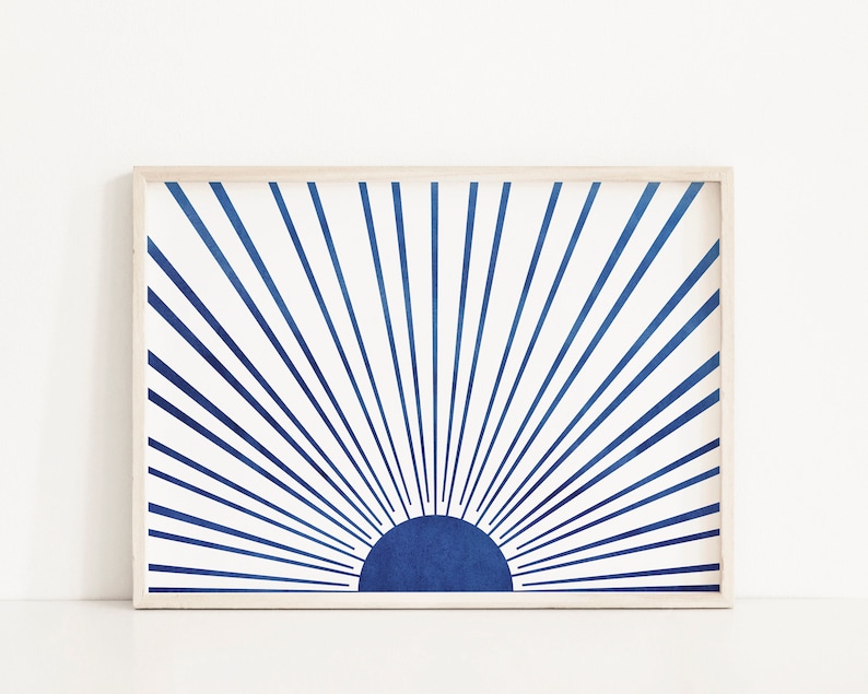 Sunset Navy Blue Wall Art Nursery Decor Mid Century Modern Etsy