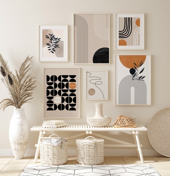 Modern art セット Mid Century Modern Art Print Set: Geometric Abstract Gallery Wall