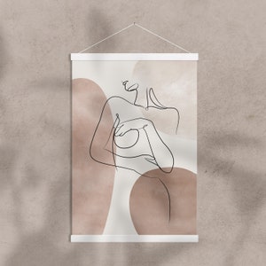 Puede incluir: Un dibujo de l&iacute;nea de un torso con formas abstractas en tonos marrones y blancos.