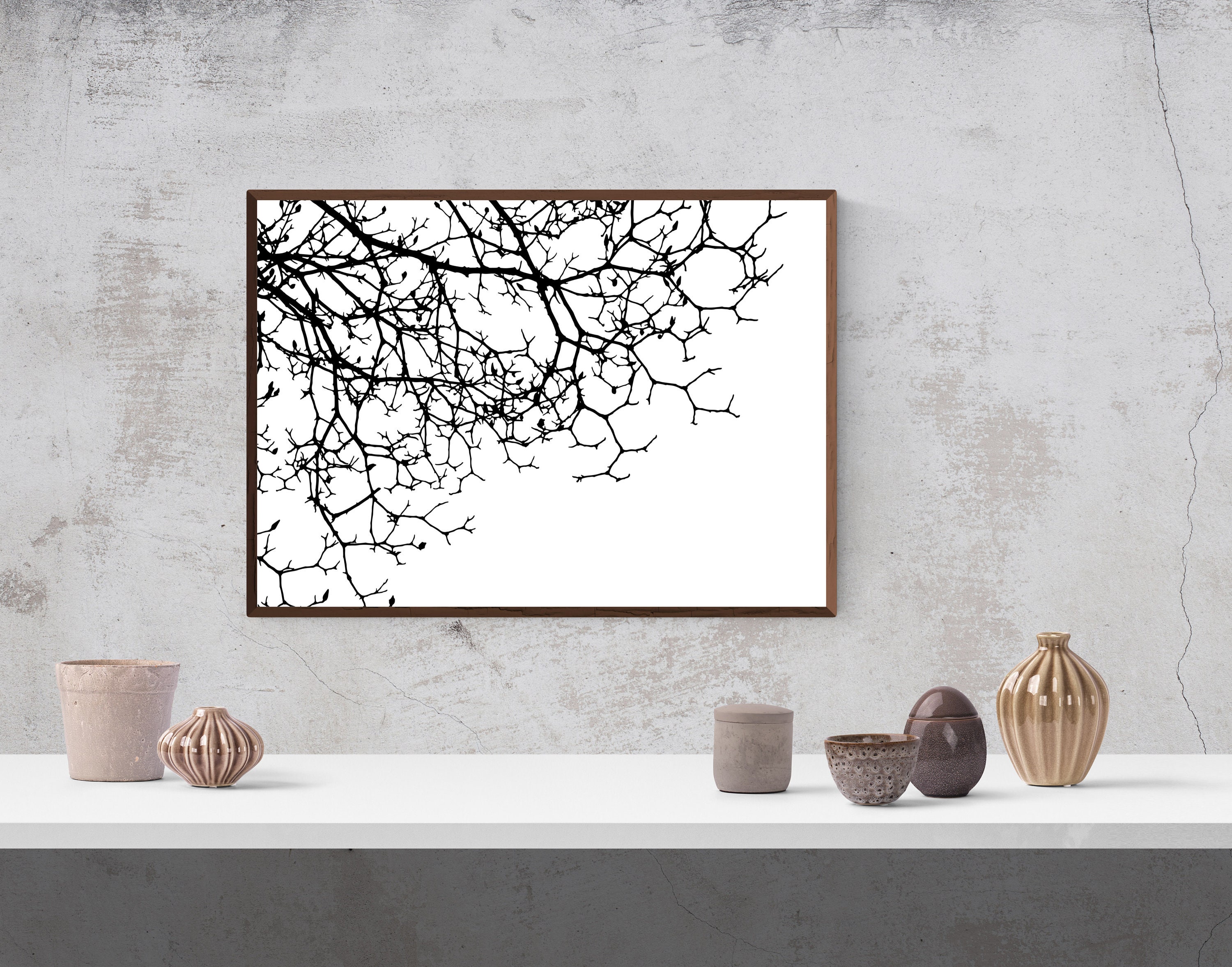 Tree Branches Printable Wall Art Tree Leaves Black and White | Etsy