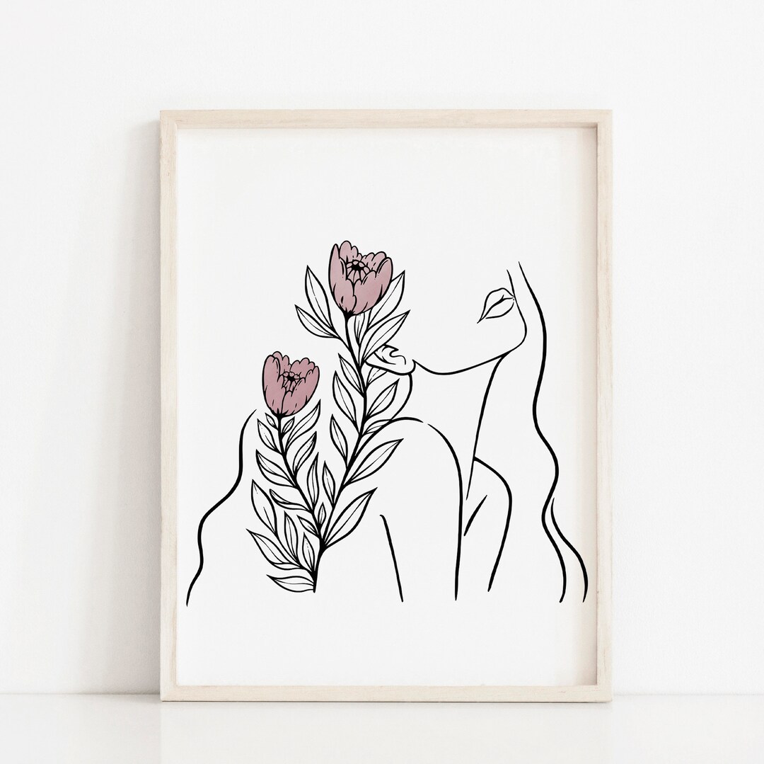 Floral Woman Line Art Print: Minimalist Boho Decor (digital Download ...