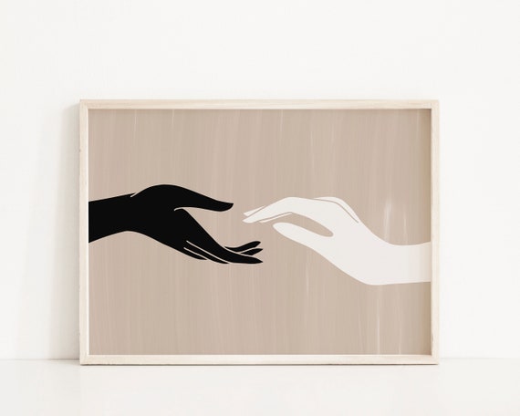 Reaching Hands Black & White Couple Printable Art Interracial | Etsy
