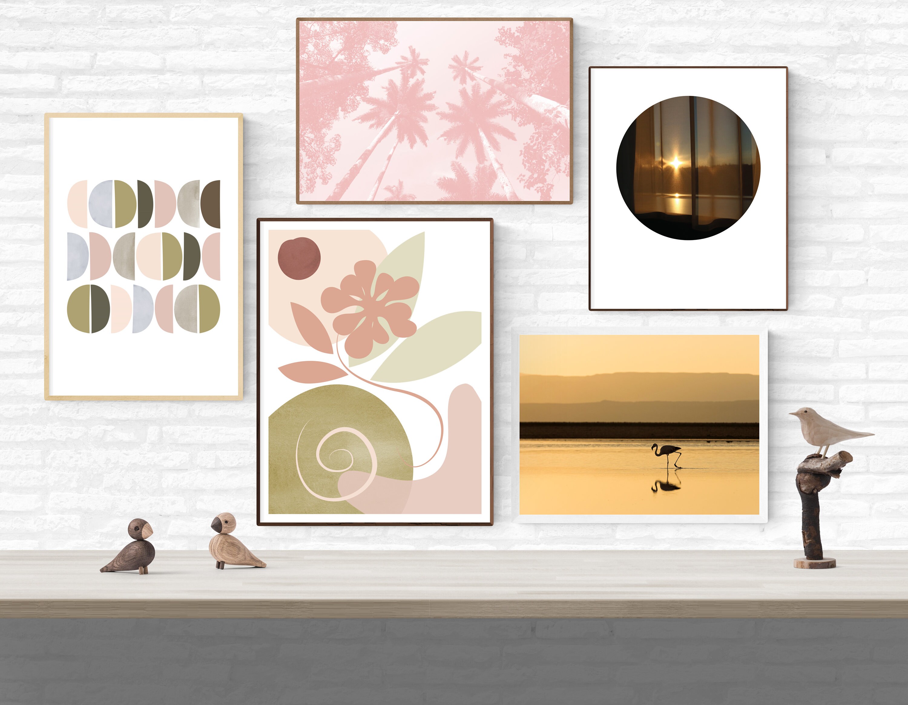 Gallery Wall Neutral Colors Bohemian Decor Set of Five Mid Etsy