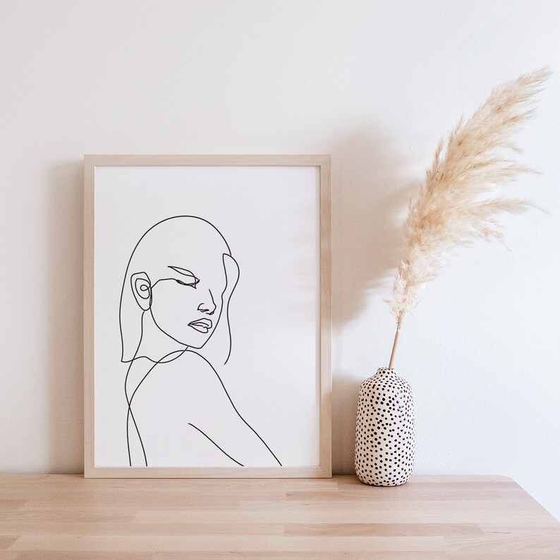 Line Art Woman Printable Wall Decor Line Art Face Boho Wall Etsy