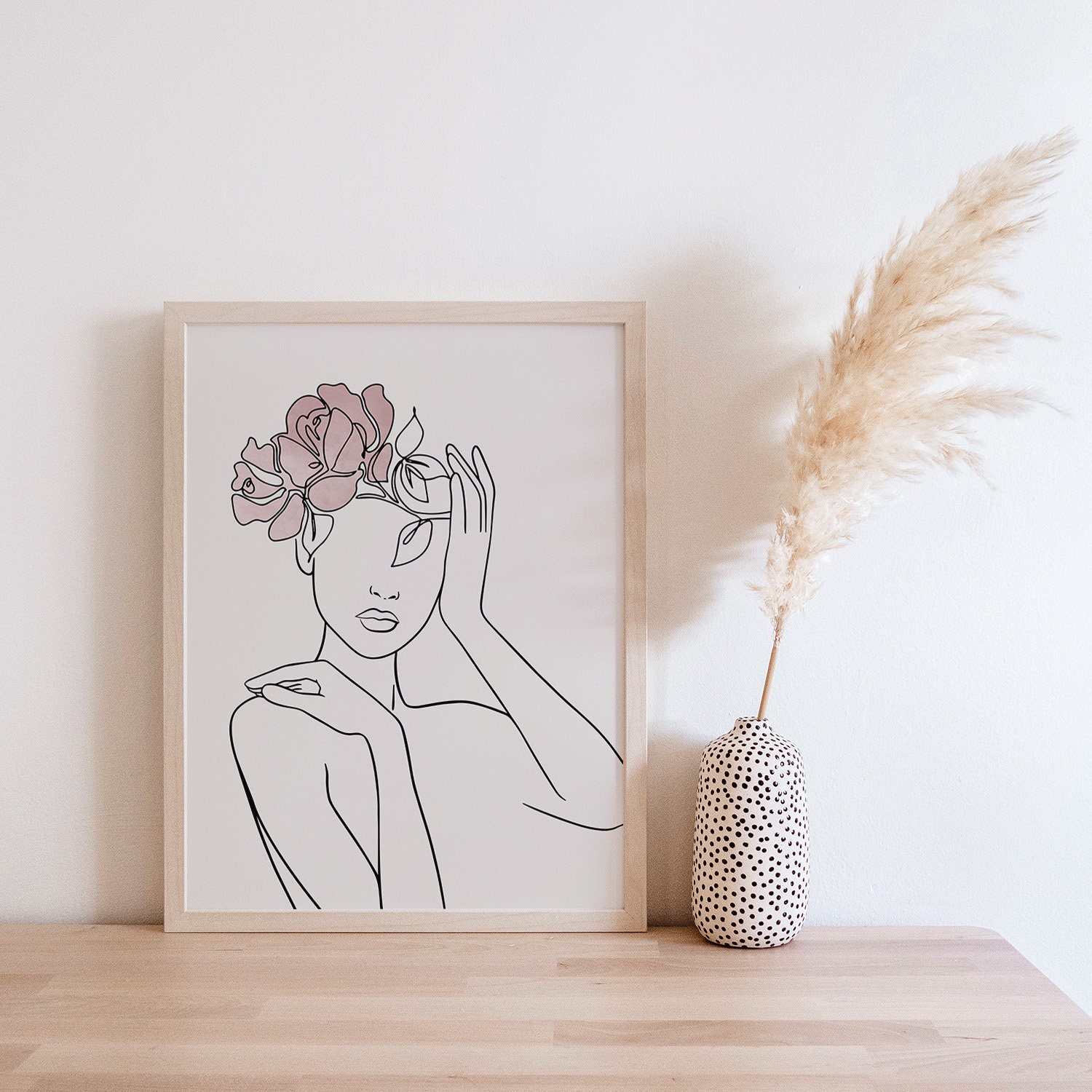 Abstract Woman With Flowers Line Art Print Female Face Single | Etsy ...