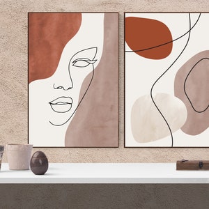 Line Art Woman Printable Wall Decor Set of 2 Prints, Line Art Face ...