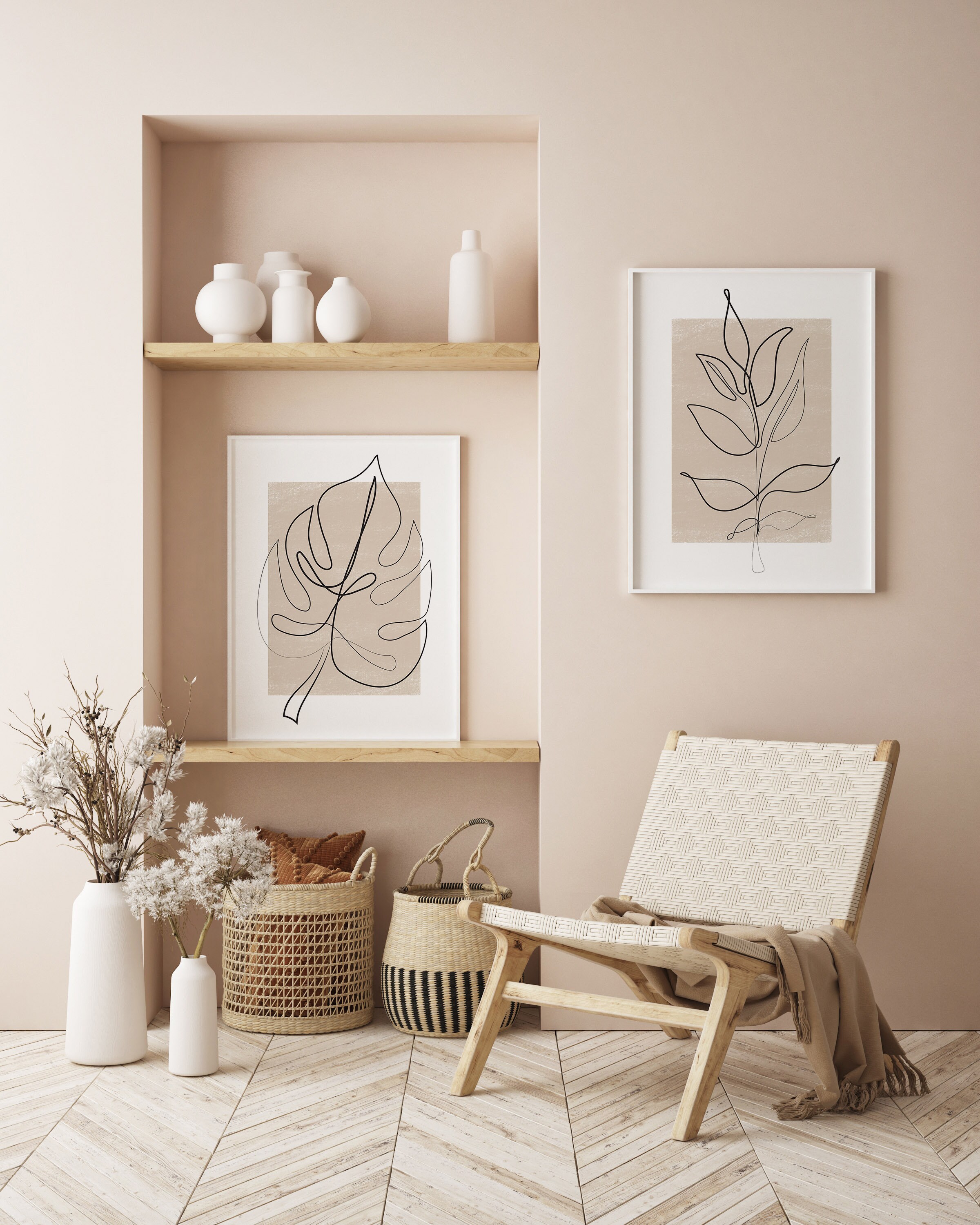 Botanical Line Art Printable Wall Decor Set of 2 One Line - Etsy