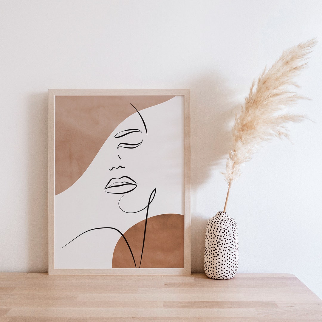 Abstract Face Line Art Printable Boho Decor, Modern Woman Face Neutral ...