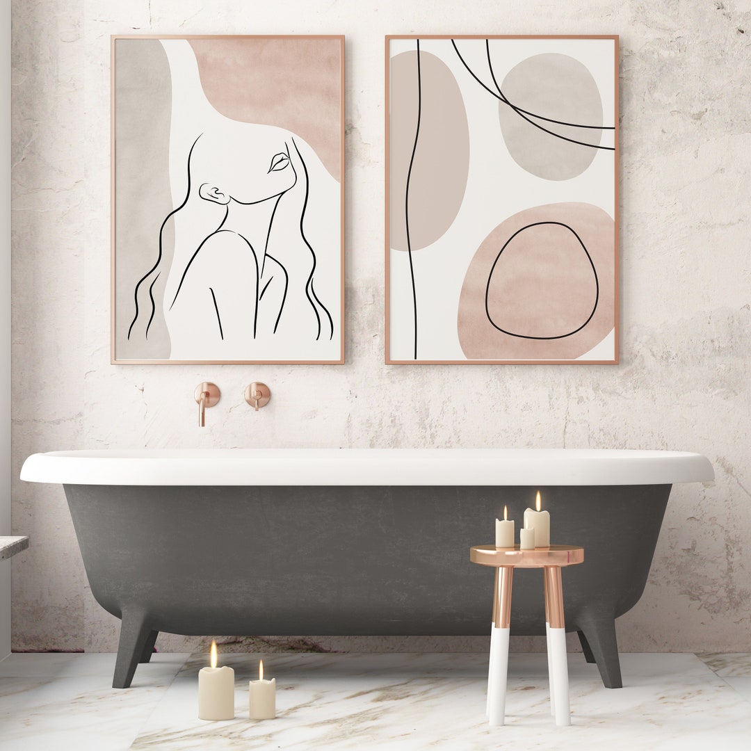 Line Art Woman Printable Wall Decor Set of 2 Prints, Line Art Face Nude ...