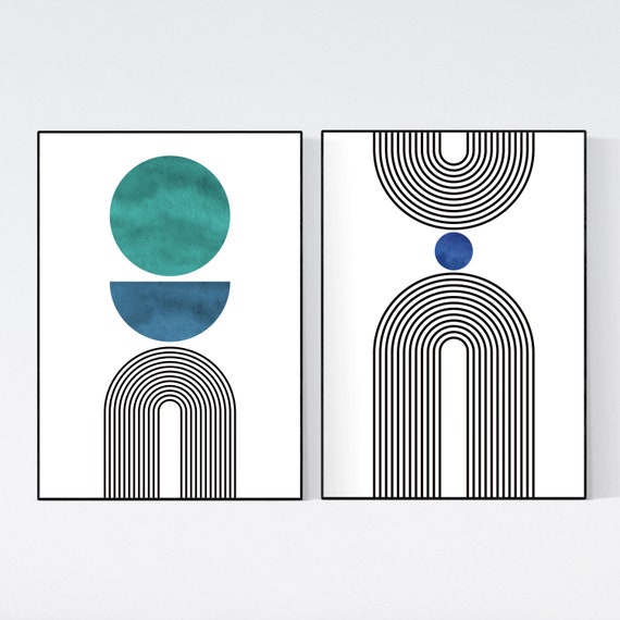 Geometric Rainbow Printable Art Set of 2 Mid Century Modern | Etsy