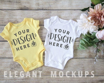 Download Layered Yellow Onesies Mockup Mock Up Onesies Baby Boy Girl Etsy PSD Mockup Templates