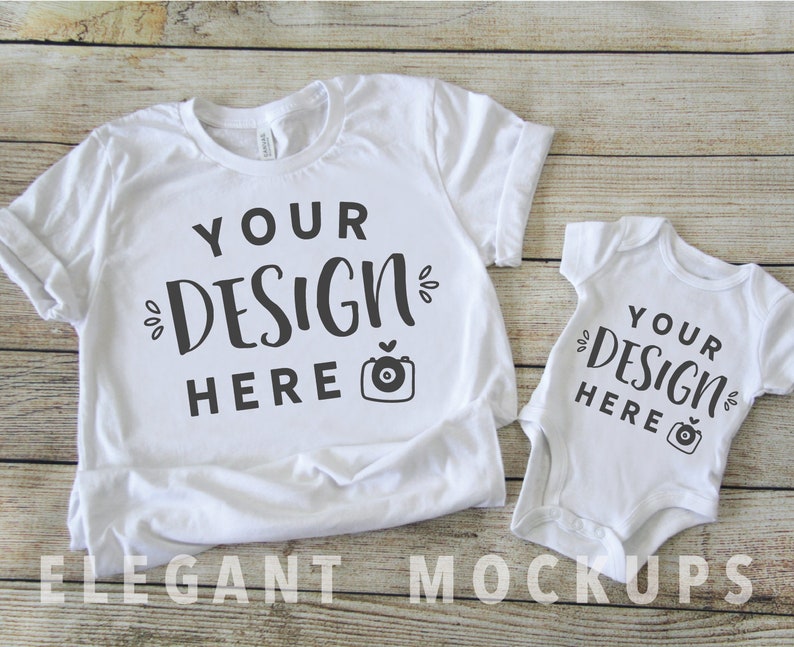 Download Mommy & Me White Outfit Mockup Mock Up Onesies Baby Boy ...