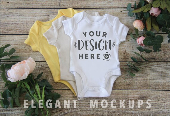 Download Layered Yellow Onesies Mockup Mock Up Onesies Baby Boy Girl Etsy PSD Mockup Templates