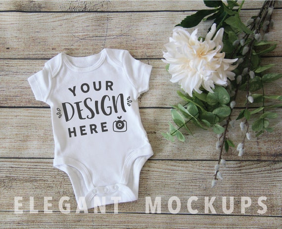White Onesie Flowers Mockup Mock Up Onesies Baby Boy Girl Etsy