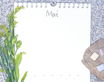 A4 - Blank - Calendar for 2025 / 2026 to design yourself - pre-bound with calendar hanger (watercolor paper or mixed media)