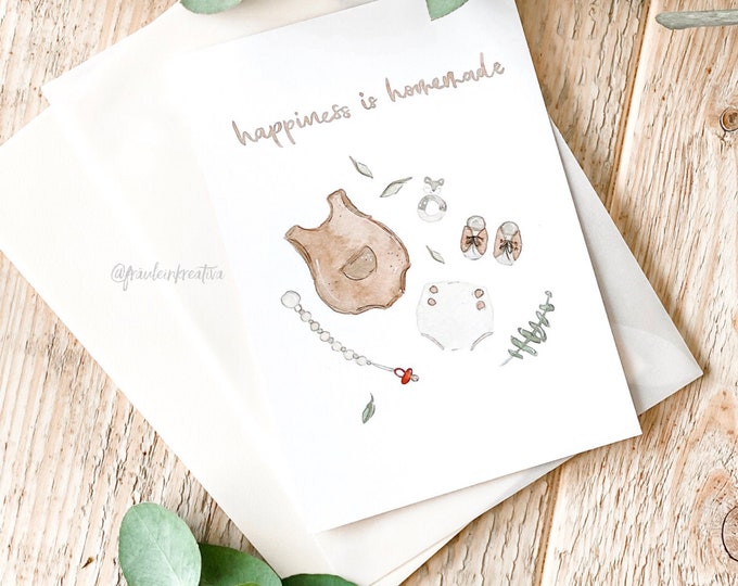 Happiness is homemade - card with baby motifs - with envelope made of kraft paper