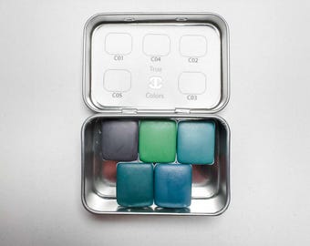 Watercolor Set “ Vintagegreen” | 5 vintage greens, handmade vintage palette, creative gift