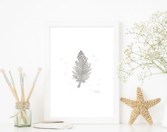 Seagull feather maritime watercolor - card / picture / poster