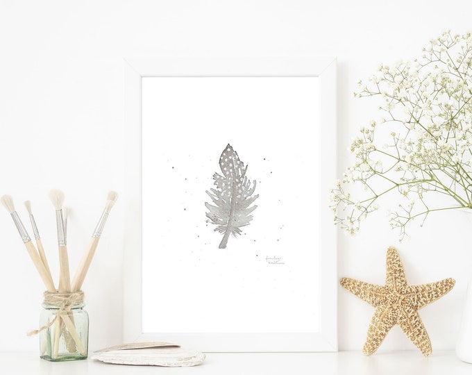 Seagull feather maritime watercolor - card / picture / poster