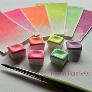 Aquarellfarben-Set – Neonpastell (6 Farben) | Leuchtende handgemachte Aquarellfarbe, urban sketching, Künstlerbedarf, hochpigmentiert