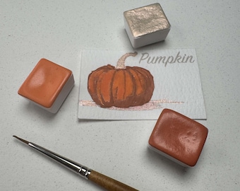 Trio Pumpkin – 3 watercolor paints from an autumn theme | handmade watercolors, artist supply, half pan, lightfast, True Colors