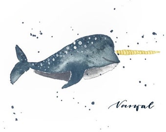 Baby Whale Narwhal Picture/Card/Poster with Lettering Lettering
