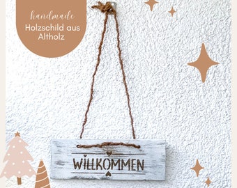 Welcome - Cozy wooden sign - for decoration with beautiful raffia cord for hanging