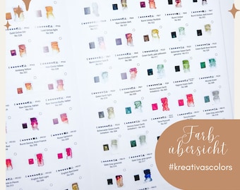 Color overview of all vegan #kreativascolors watercolor colors included in the range