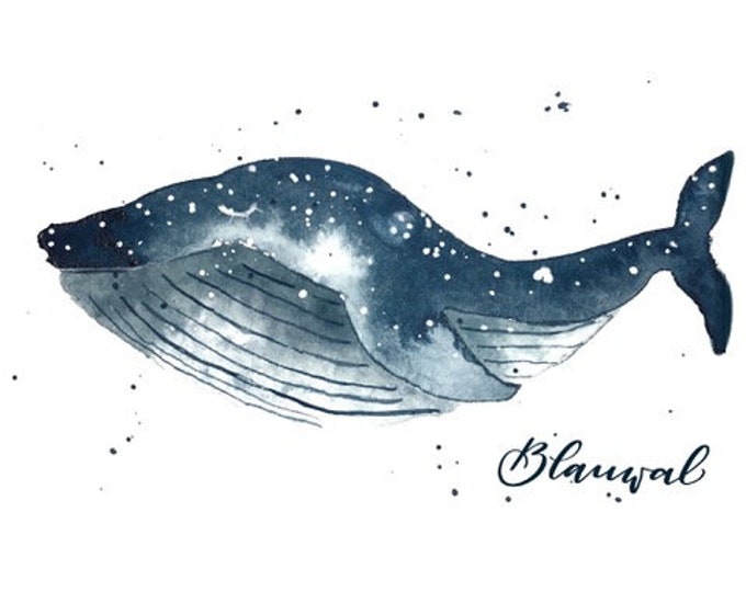 Baby whale blue whale picture/card/poster with lettering