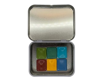 Watercolor Paint Set (6 Colors) - Assembly Bravura, Handmade Watercolor Paints, Bright Shades, Artist Paints with Metal Box & Magnets