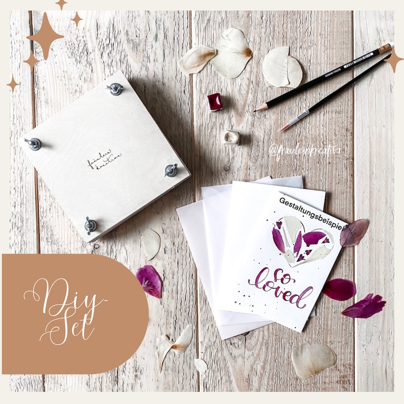 DIY set, creative box with watercolor paints, flower press and paper design your own flower cards image 1