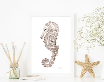 Seahorse maritime watercolor - card / picture / poster